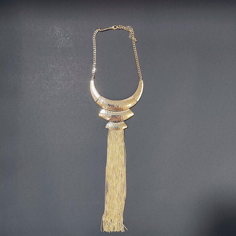 Women's White House Black Market Hammered Tassel‎ Silver Necklace